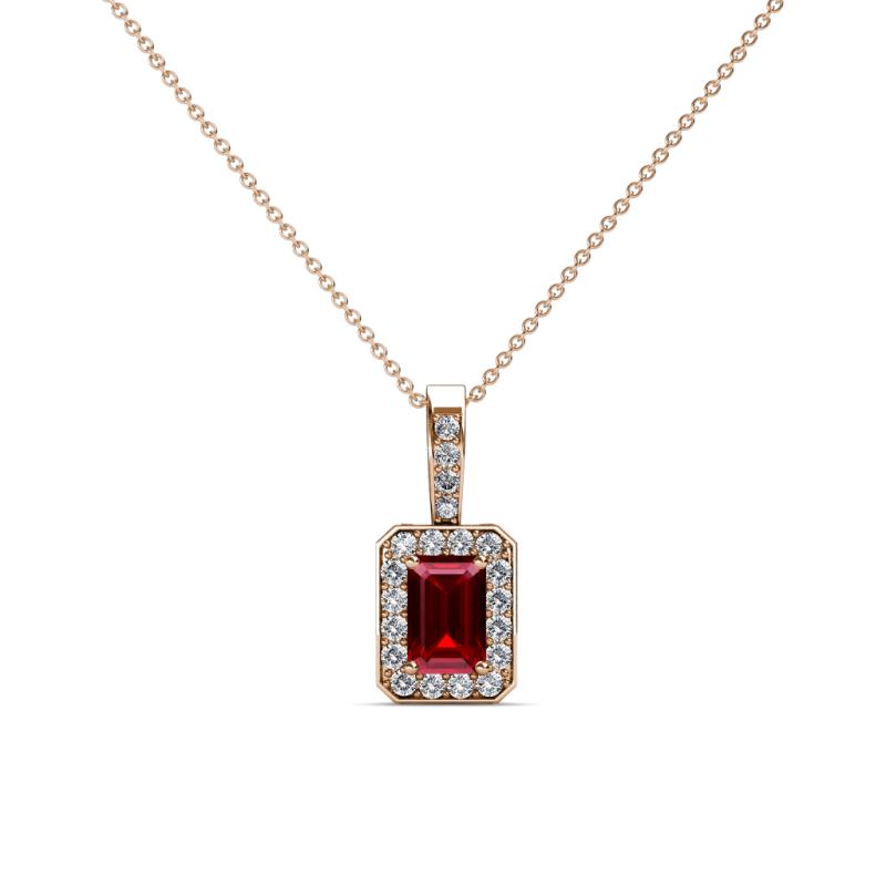 Lilian Ruby and Diamond Halo Pendant 