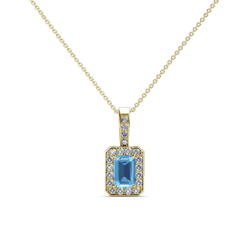Lilian Blue Topaz and Diamond Halo Pendant 