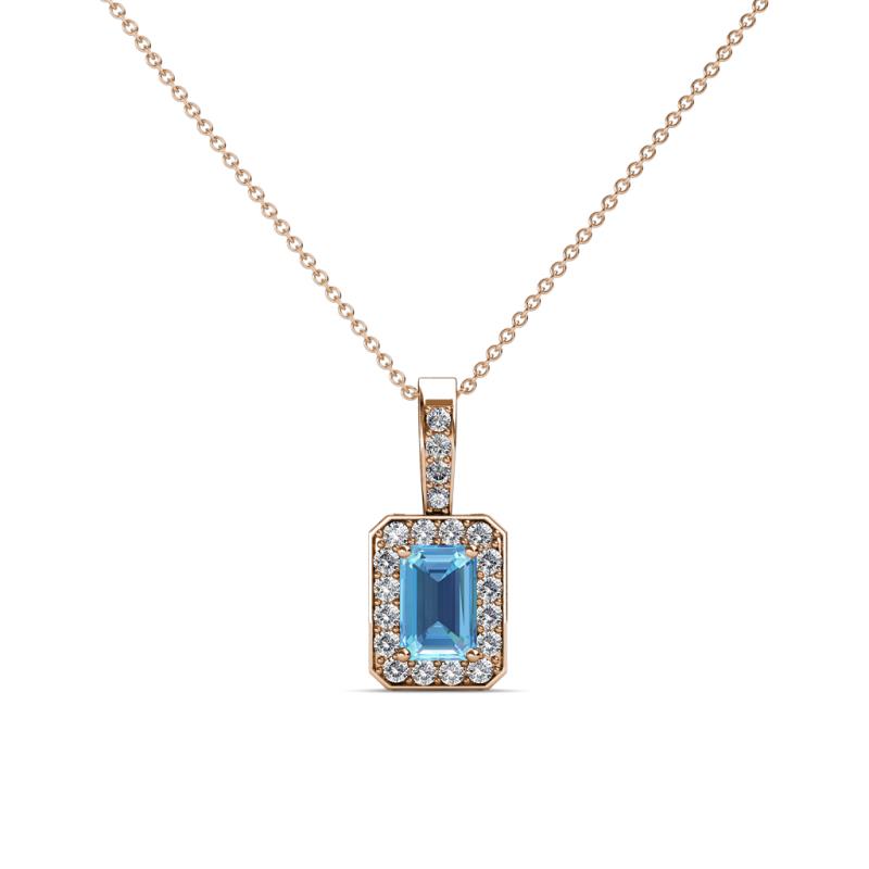 Lilian Blue Topaz and Diamond Halo Pendant 