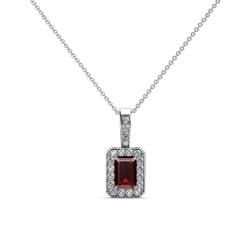 Lilian Red Garnet and Diamond Halo Pendant 