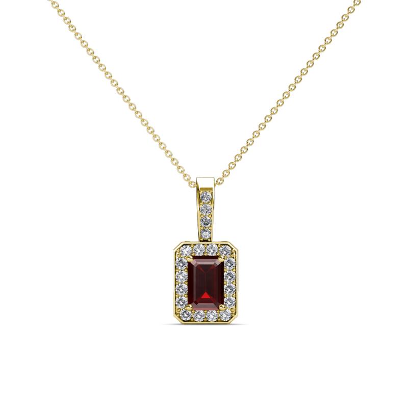 Lilian Red Garnet and Diamond Halo Pendant 