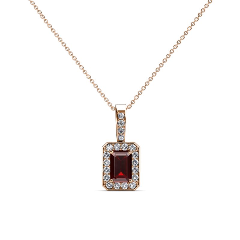 Lilian Red Garnet and Diamond Halo Pendant 