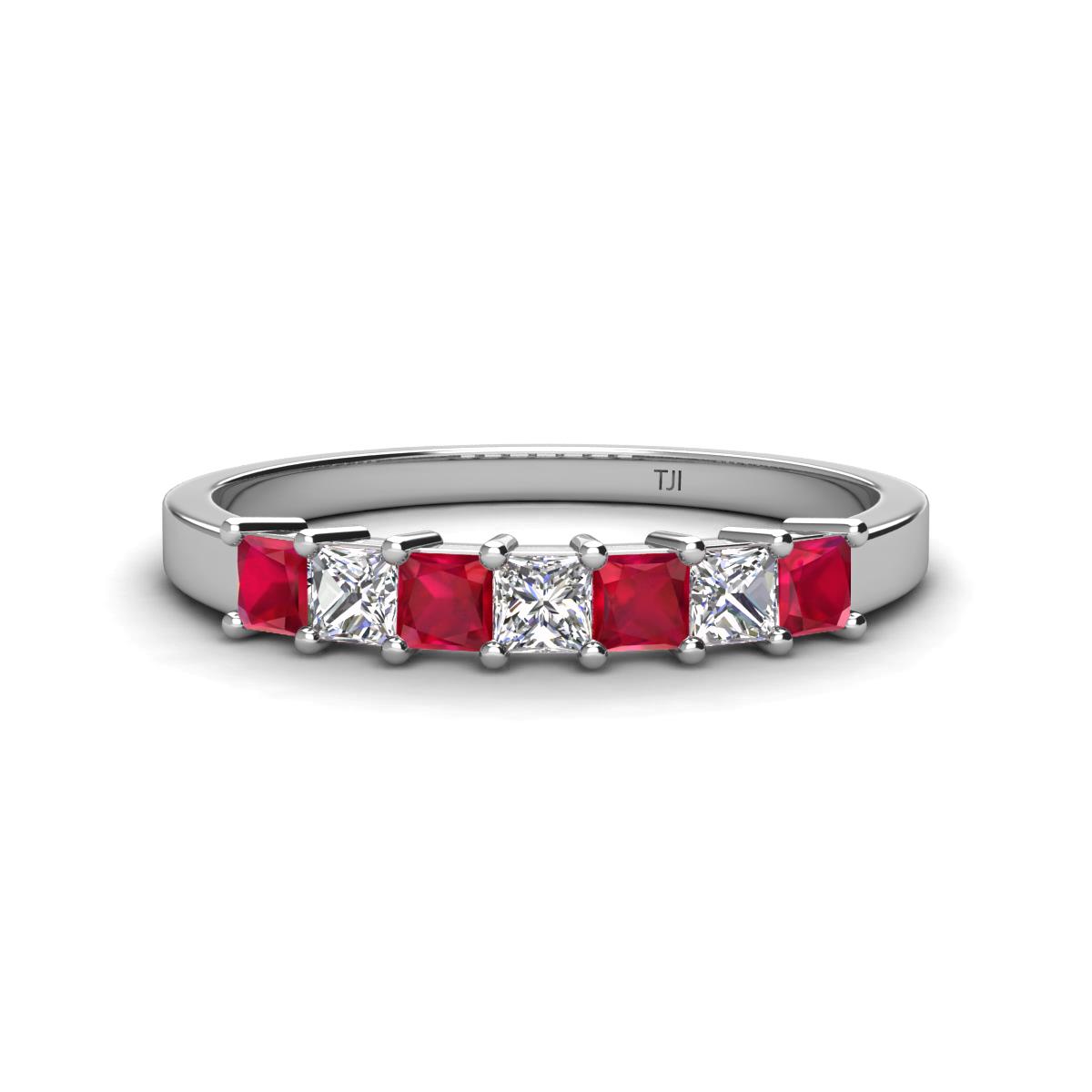 Erica 3.00 mm Princess Cut Ruby and Diamond 7 Stone Wedding Band 