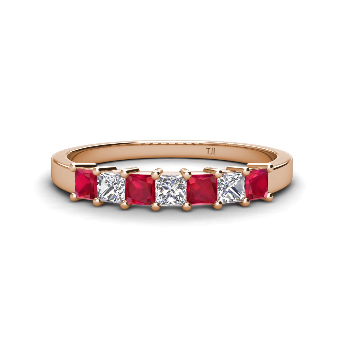 Erica 3.00 mm Princess Cut Ruby and Diamond 7 Stone Wedding Band 