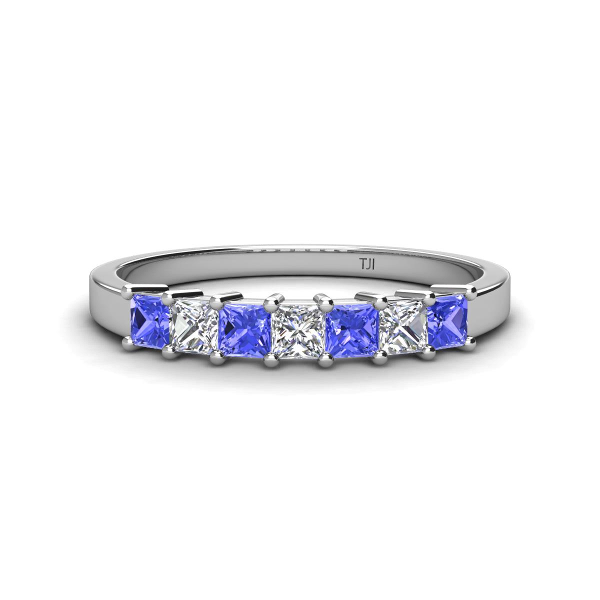Erica 3.00 mm Princess Cut Tanzanite and Diamond 7 Stone Wedding Band 