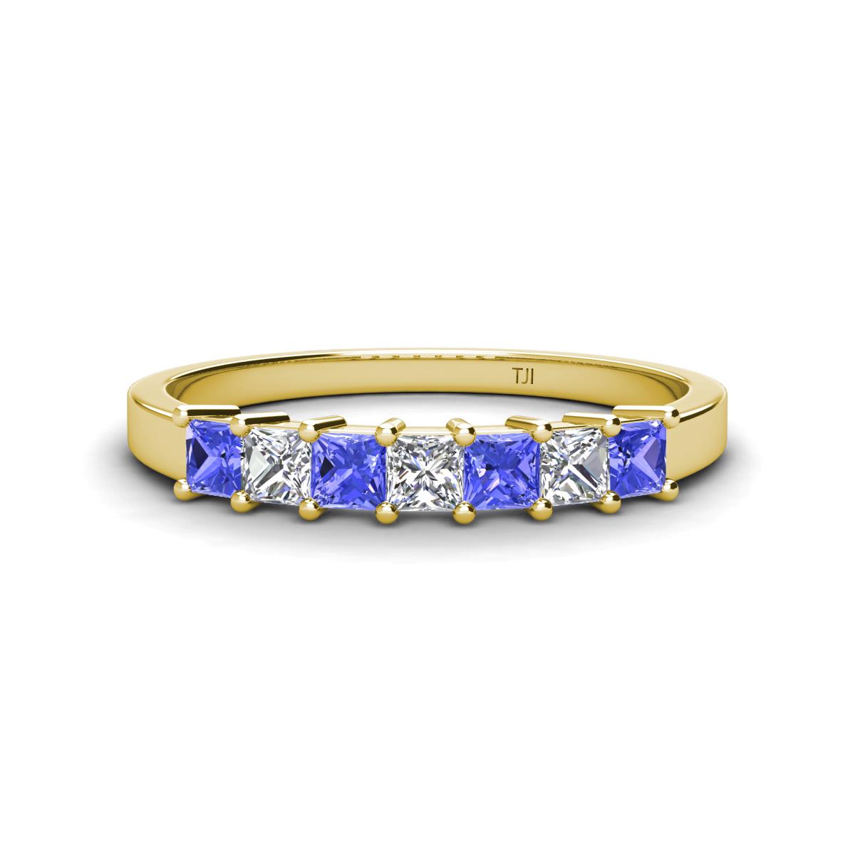 Erica 3.00 mm Princess Cut Tanzanite and Diamond 7 Stone Wedding Band 