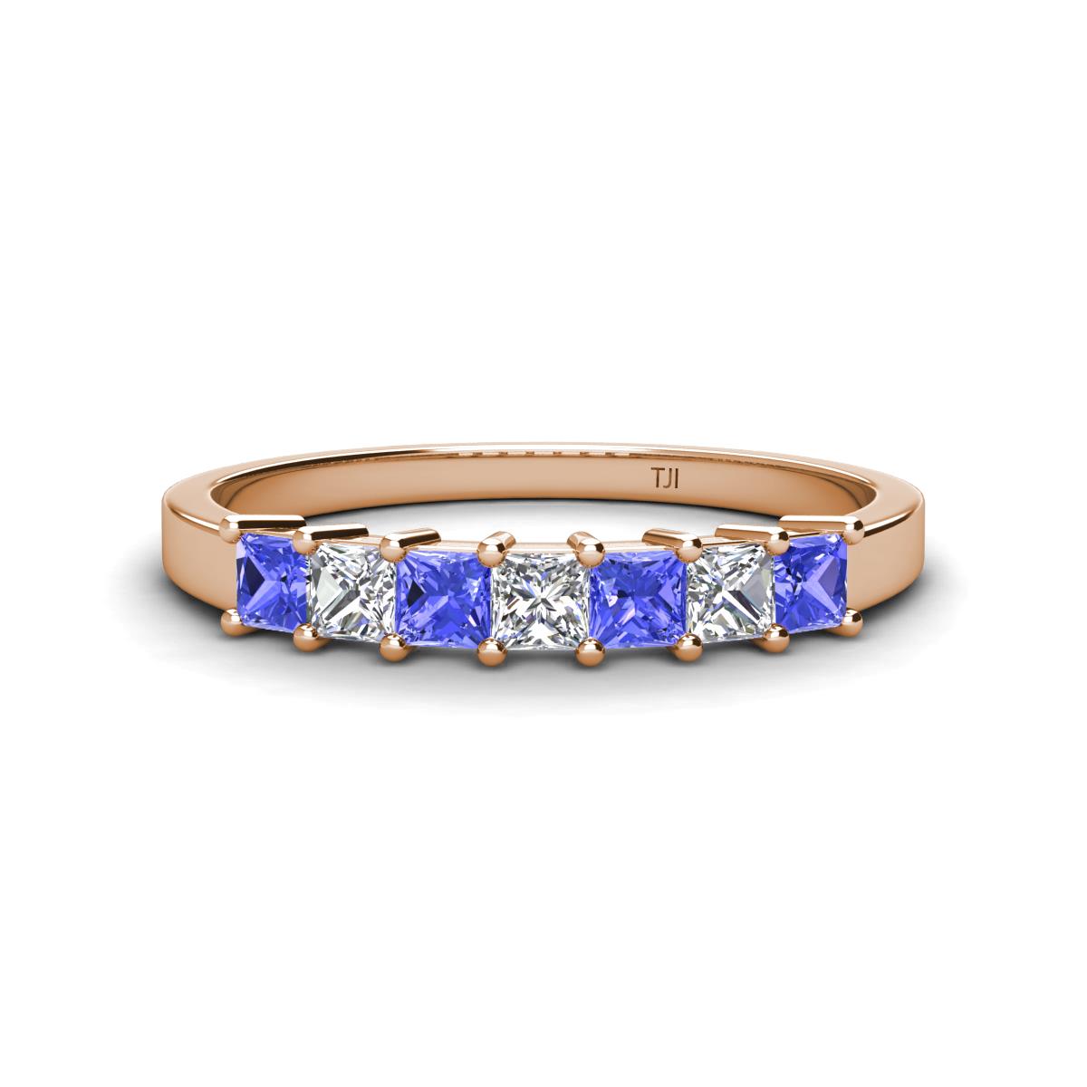 Erica 3.00 mm Princess Cut Tanzanite and Diamond 7 Stone Wedding Band 
