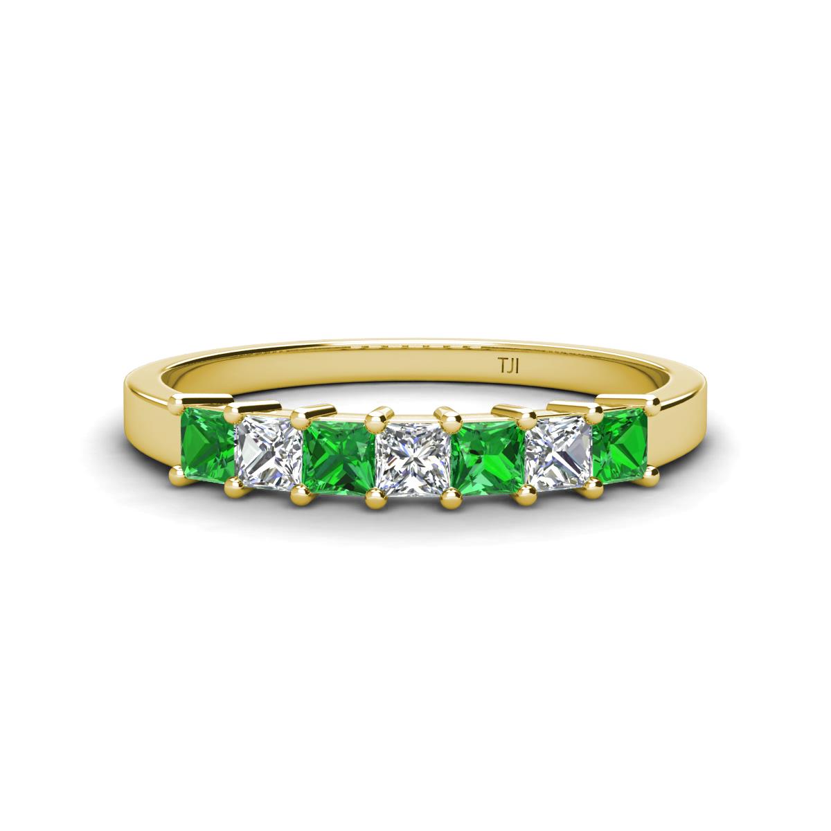 Erica 3.00 mm Princess Cut Green Garnet and Diamond 7 Stone Wedding Band 