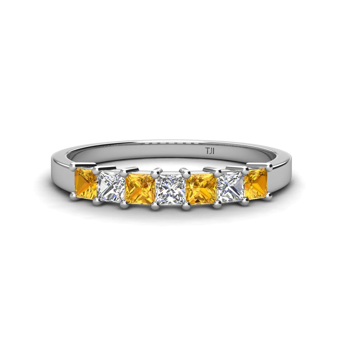 Erica 3.00 mm Princess Cut Citrine and Diamond 7 Stone Wedding Band 