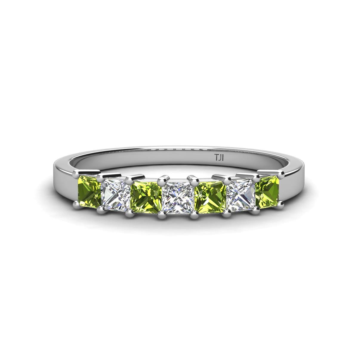 Erica 3.00 mm Princess Cut Peridot and Diamond 7 Stone Wedding Band 