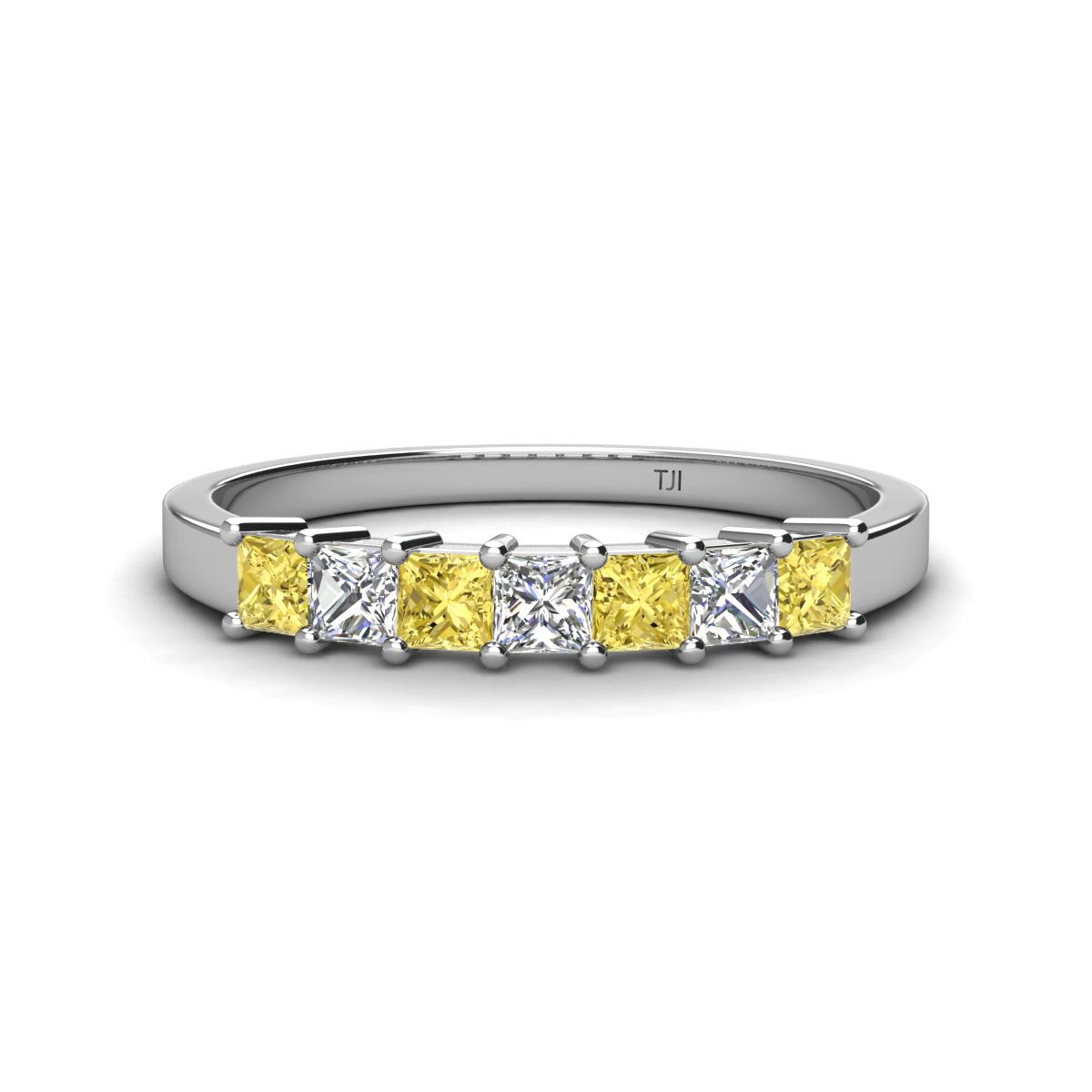Erica 3.00 mm Princess Cut Yellow Sapphire and Diamond 7 Stone Wedding Band 