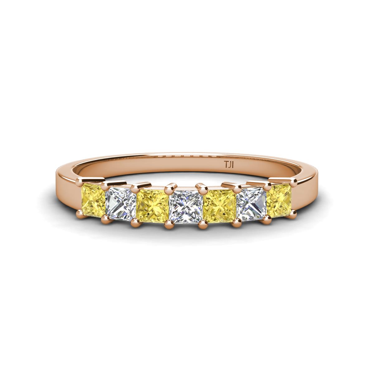 Erica 3.00 mm Princess Cut Yellow Sapphire and Diamond 7 Stone Wedding Band 