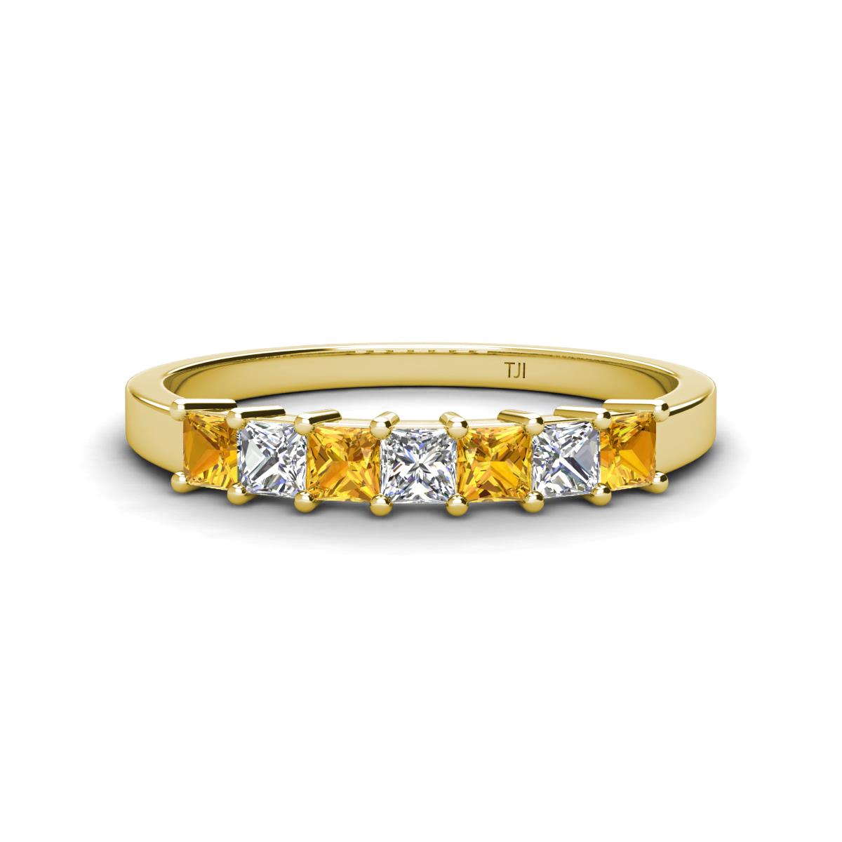 Erica 3.00 mm Princess Cut Citrine and Diamond 7 Stone Wedding Band 