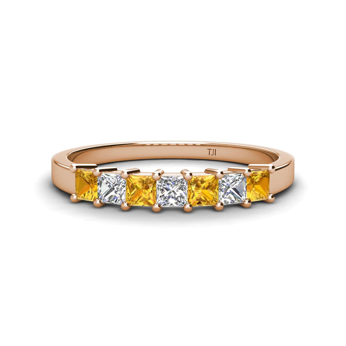 Erica 3.00 mm Princess Cut Citrine and Diamond 7 Stone Wedding Band 