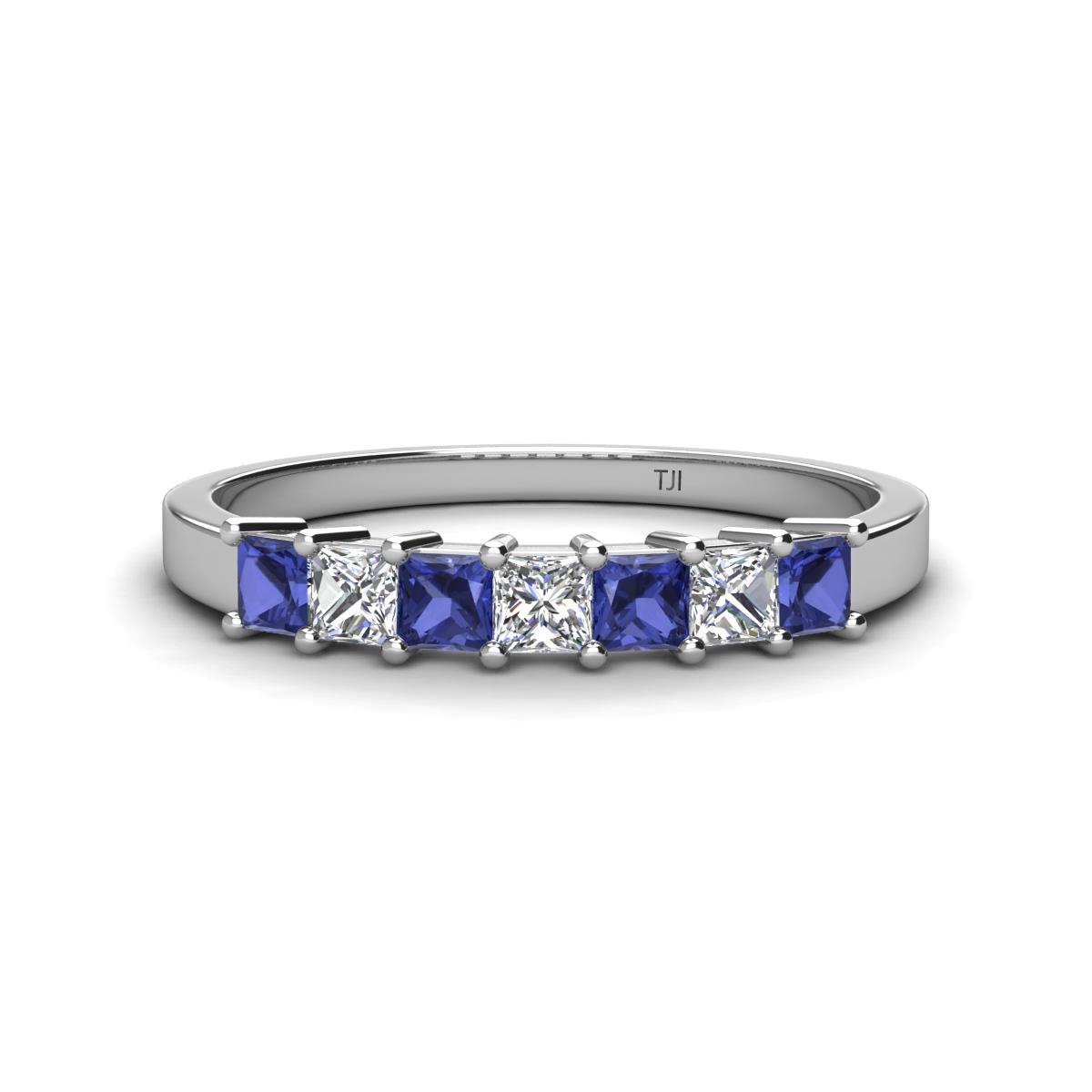 Erica 3.00 mm Princess Cut Iolite and Diamond 7 Stone Wedding Band 