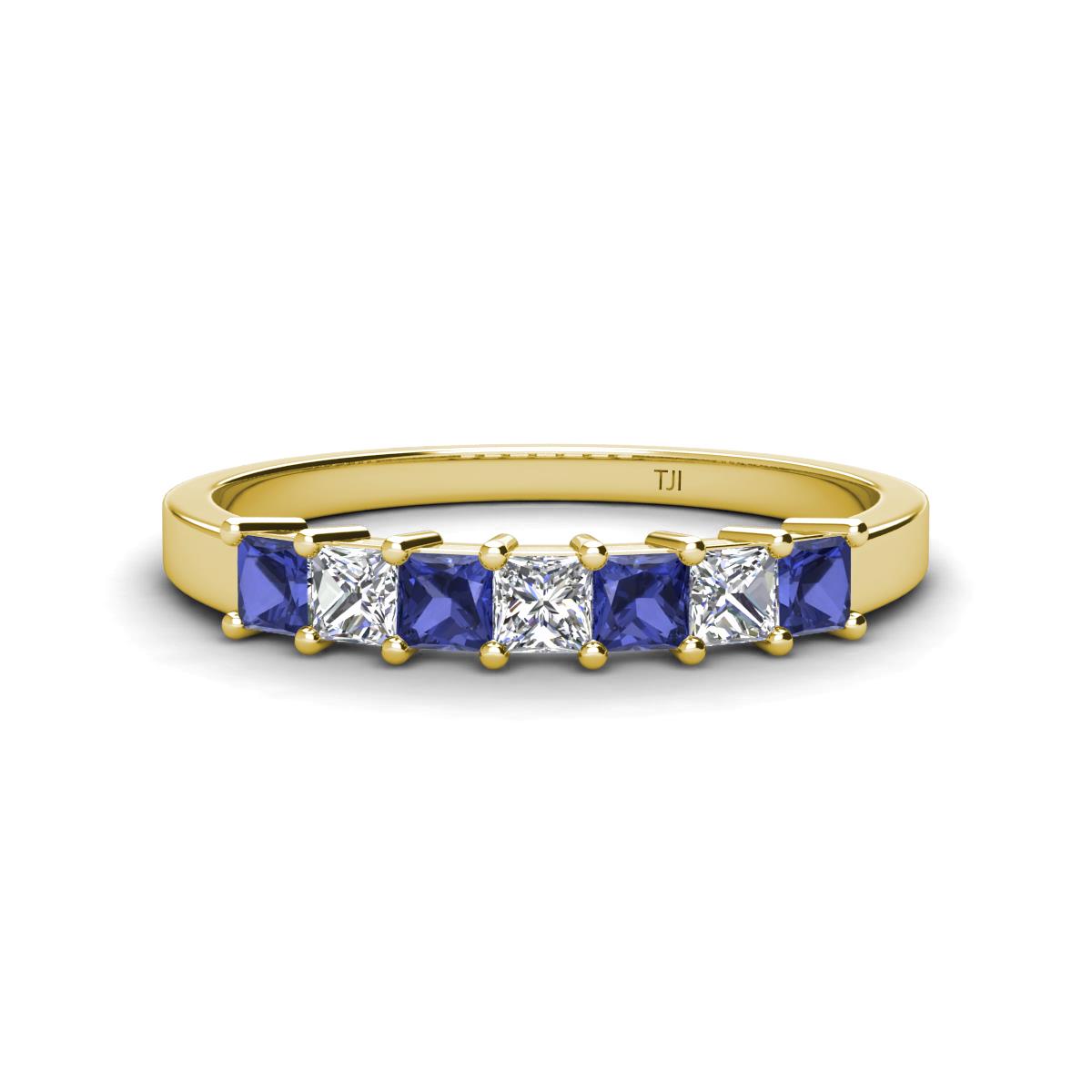 Erica 3.00 mm Princess Cut Iolite and Diamond 7 Stone Wedding Band 