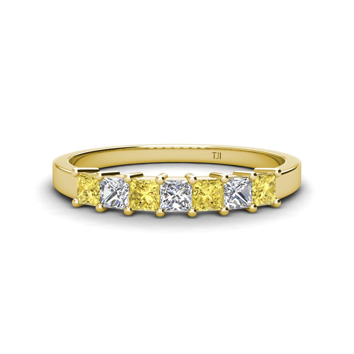 Erica 3.00 mm Princess Cut Yellow Sapphire and Diamond 7 Stone Wedding Band 