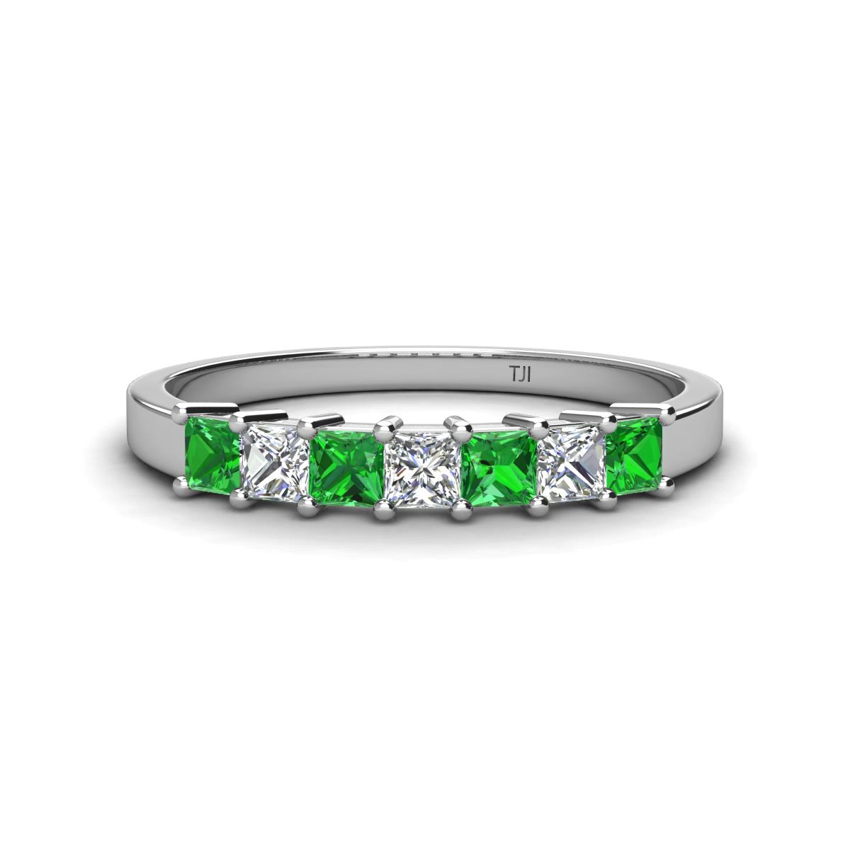 Erica 3.00 mm Princess Cut Green Garnet and Diamond 7 Stone Wedding Band 
