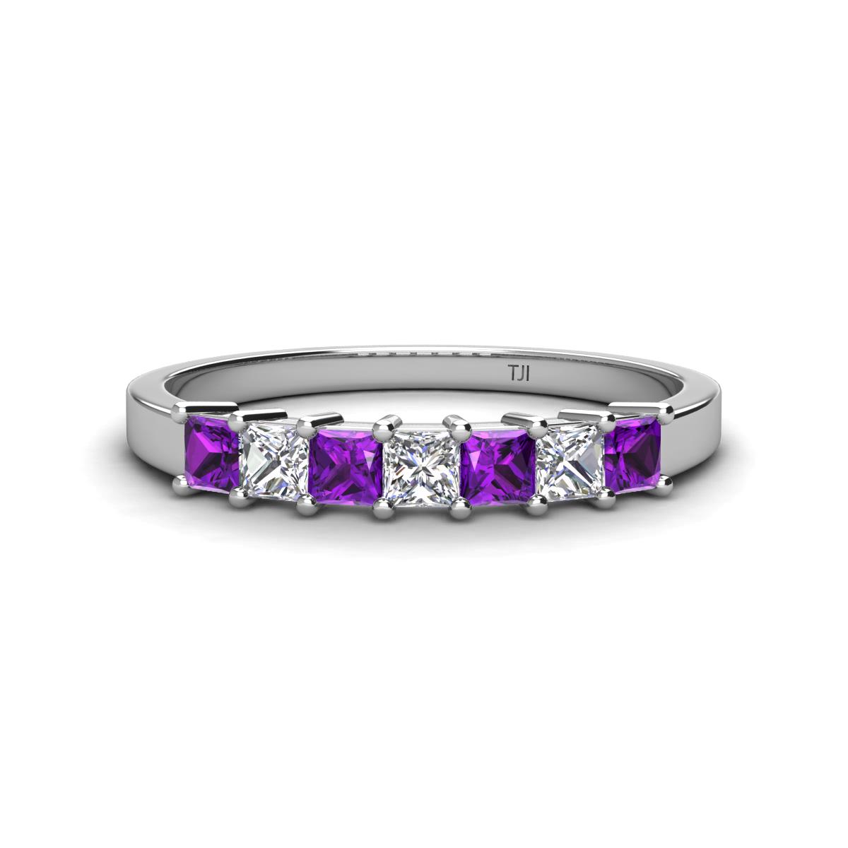 Erica 3.00 mm Princess Cut Amethyst and Diamond 7 Stone Wedding Band 