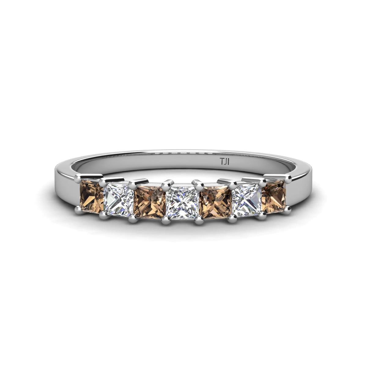 Erica 3.00 mm Princess Cut Smoky Quartz and Diamond 7 Stone Wedding Band 