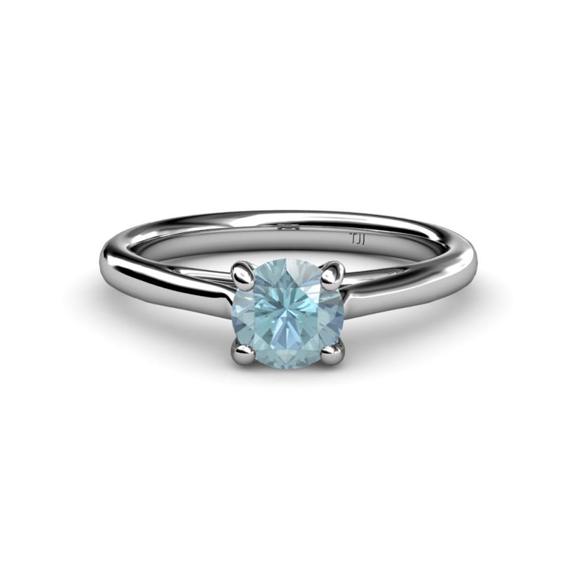 Nitsa 6.50 mm Round Aquamarine Solitaire Engagement Ring 