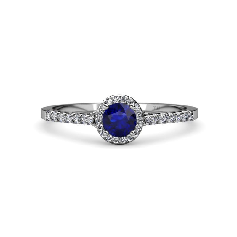 Lore Blue Sapphire and Diamond Halo Bridal Set Ring 