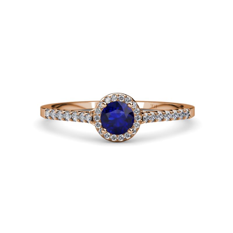Lore Blue Sapphire and Diamond Halo Bridal Set Ring 