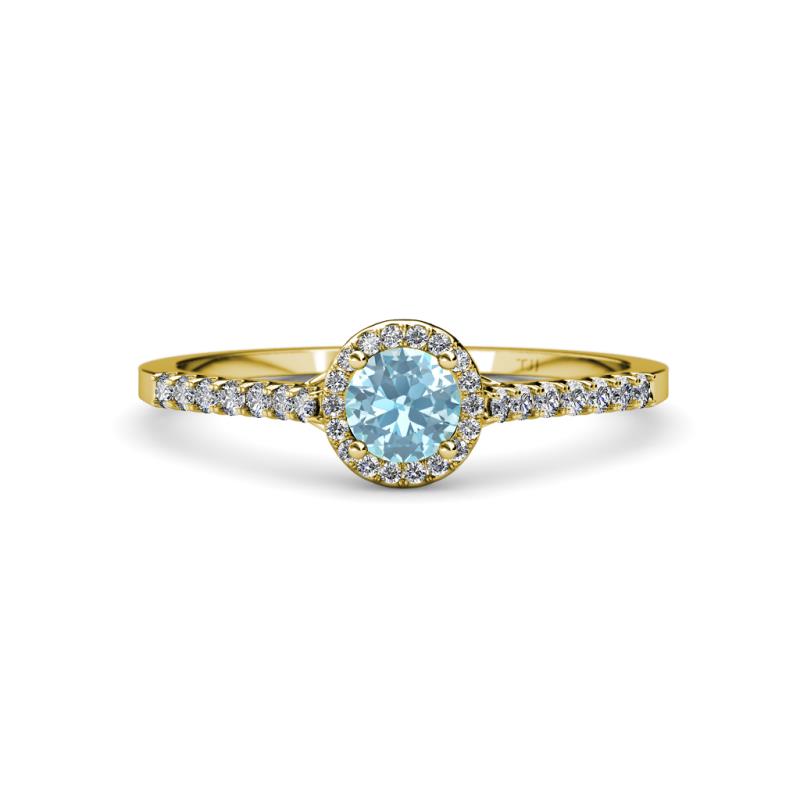 Lore Aquamarine and Diamond Halo Bridal Set Ring 