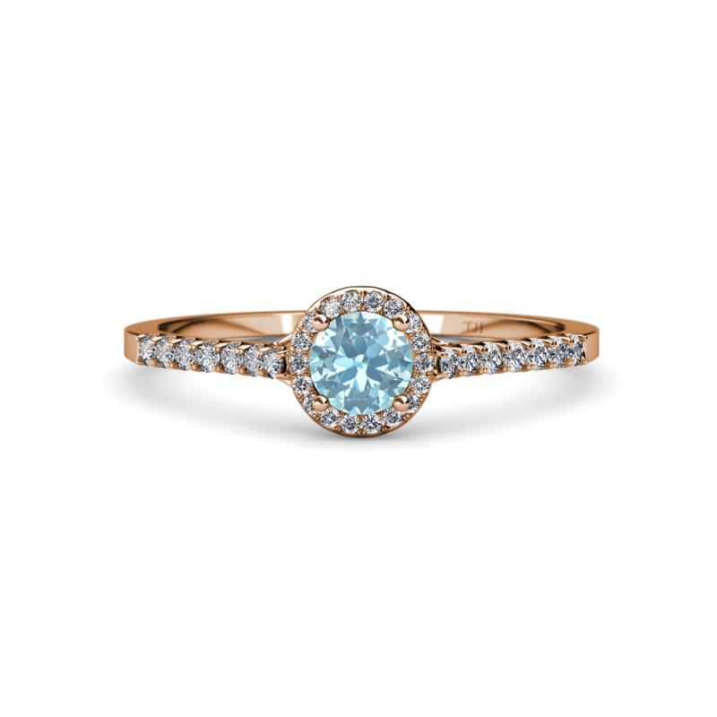 Lore Aquamarine and Diamond Halo Bridal Set Ring 