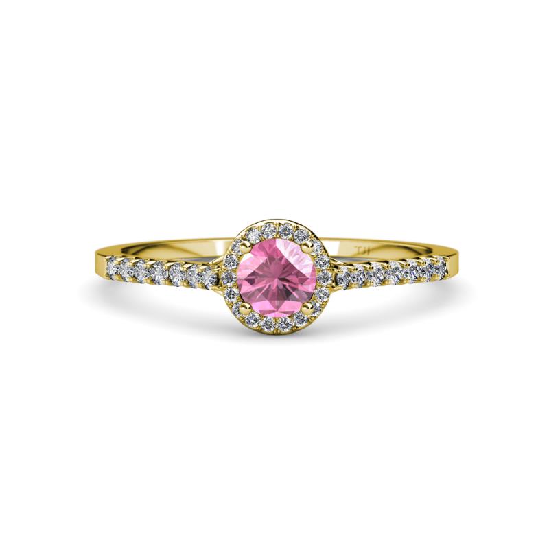 Lore Pink Tourmaline and Diamond Halo Bridal Set Ring 