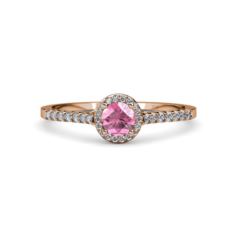 Lore Pink Tourmaline and Diamond Halo Bridal Set Ring 