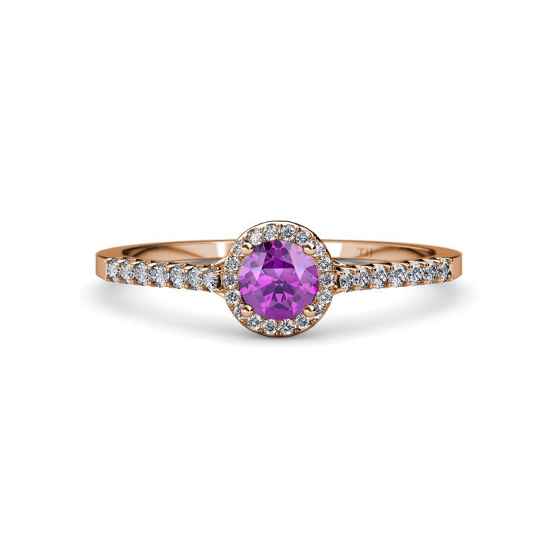 Lore Amethyst and Diamond Halo Bridal Set Ring 