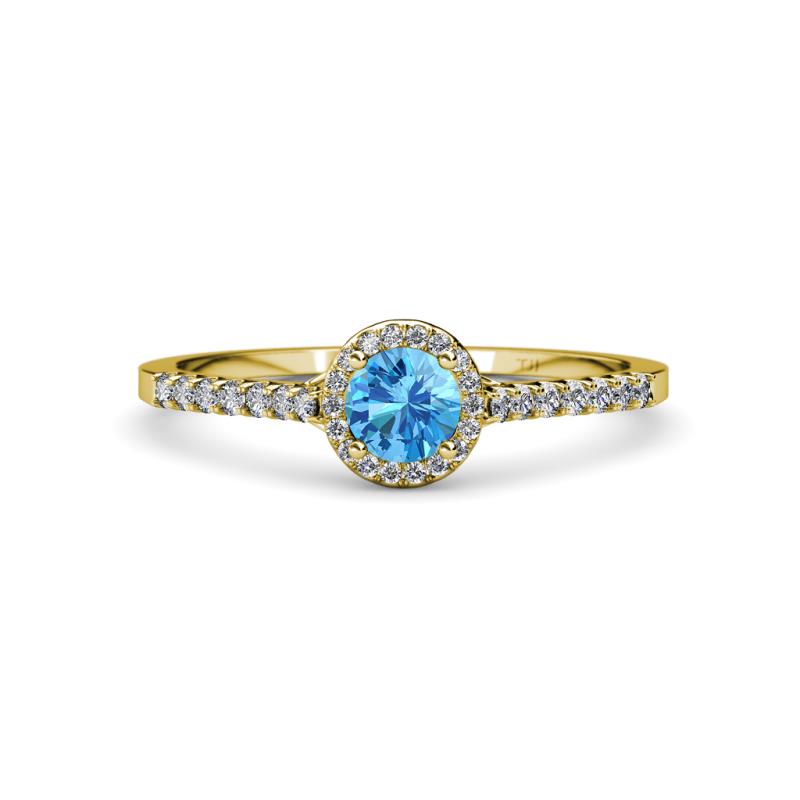 Lore Blue Topaz and Diamond Halo Bridal Set Ring 