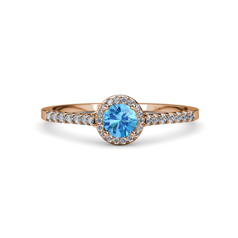 Lore Blue Topaz and Diamond Halo Bridal Set Ring 