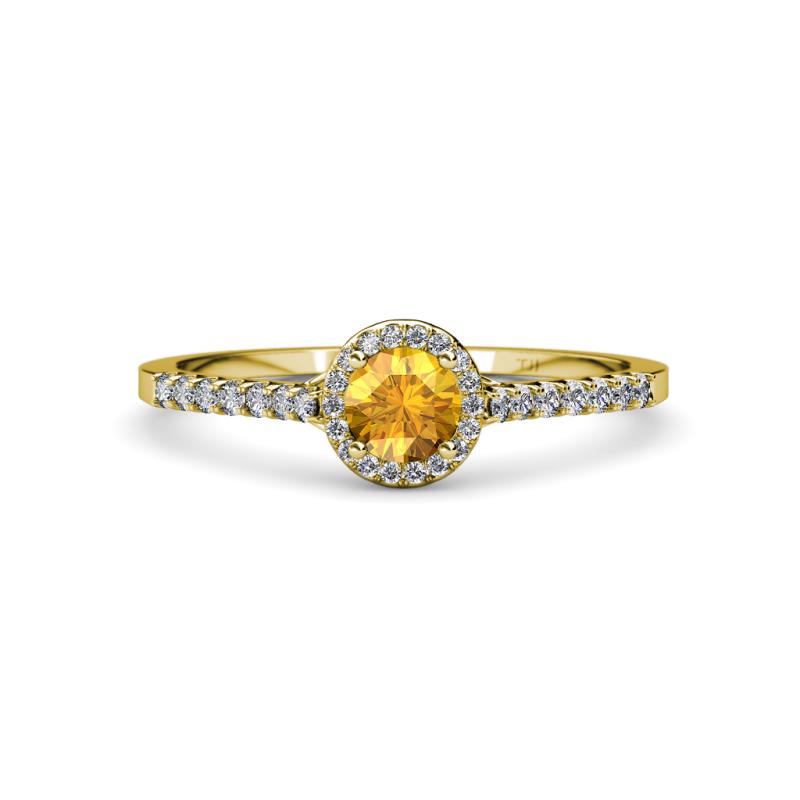Lore Citrine and Diamond Halo Bridal Set Ring 