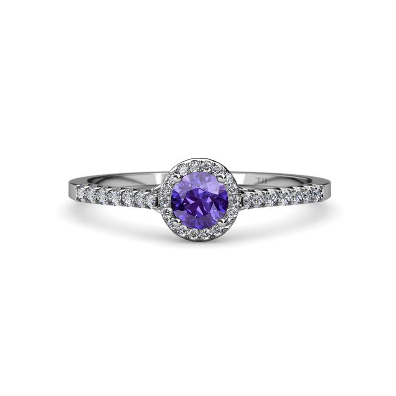 Lore Iolite and Diamond Halo Bridal Set Ring 