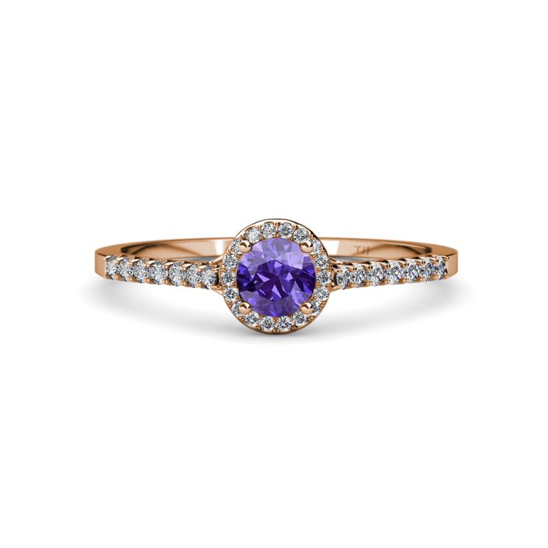 Lore Iolite and Diamond Halo Bridal Set Ring 