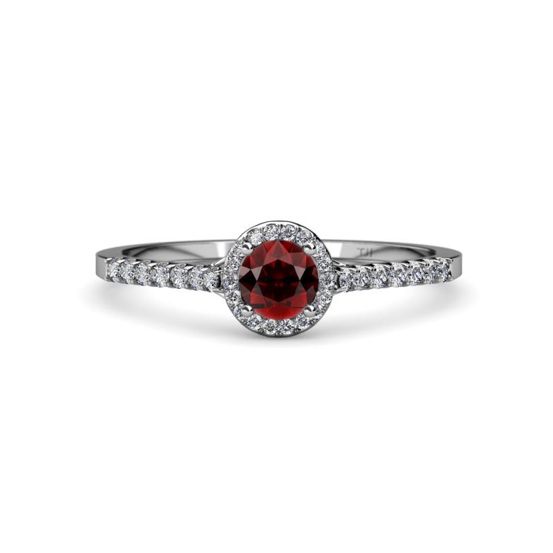 Lore Red Garnet and Diamond Halo Bridal Set Ring 