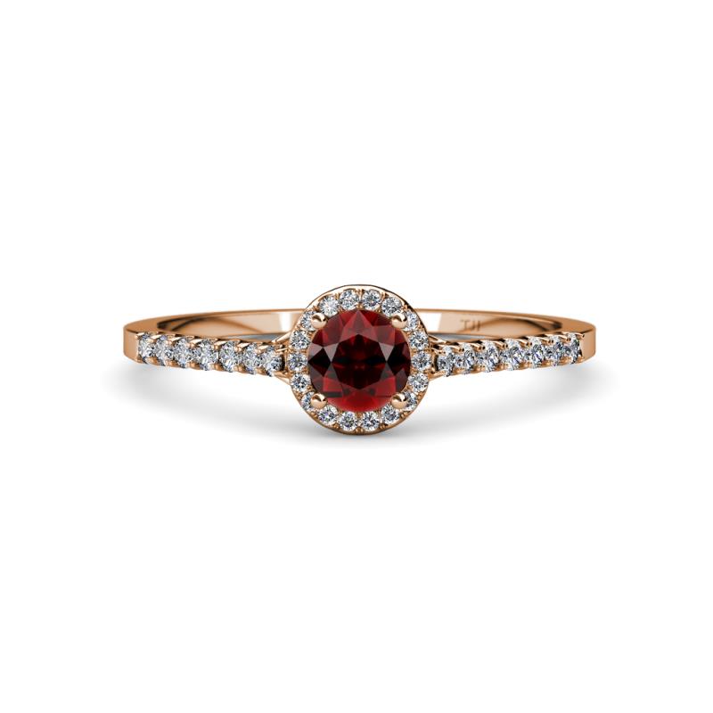 Lore Red Garnet and Diamond Halo Bridal Set Ring 