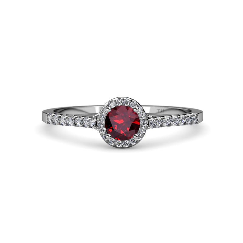 Lore Ruby and Diamond Halo Bridal Set Ring 