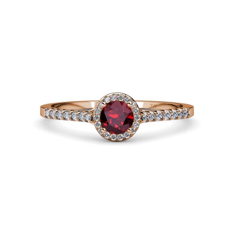 Lore Ruby and Diamond Halo Bridal Set Ring 