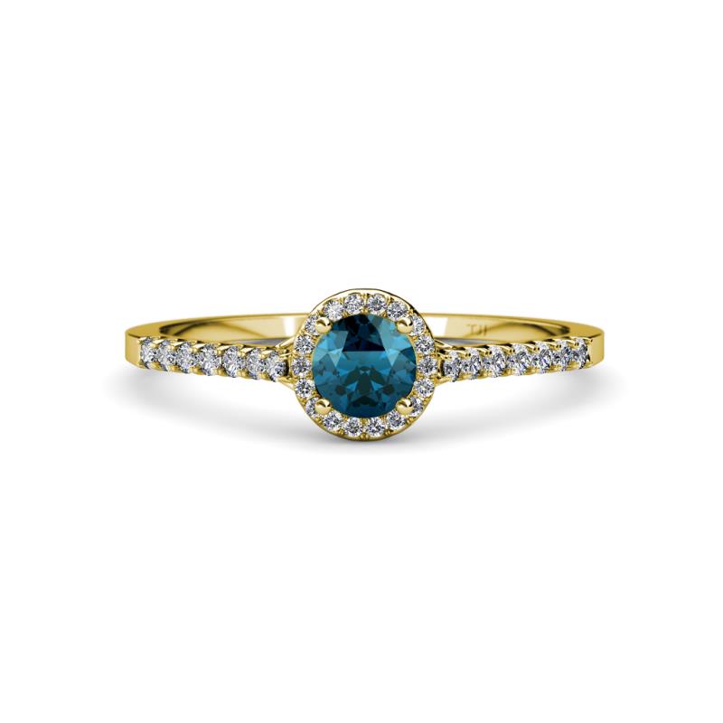 Lore Blue and White Diamond Halo Bridal Set Ring 