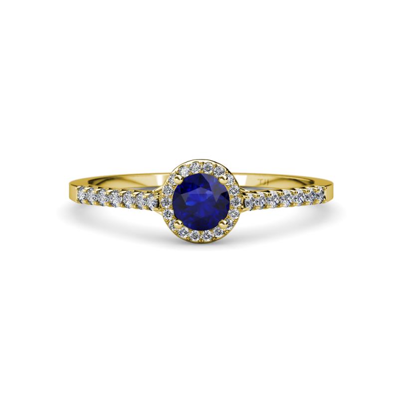 Lore Blue Sapphire and Diamond Halo Bridal Set Ring 