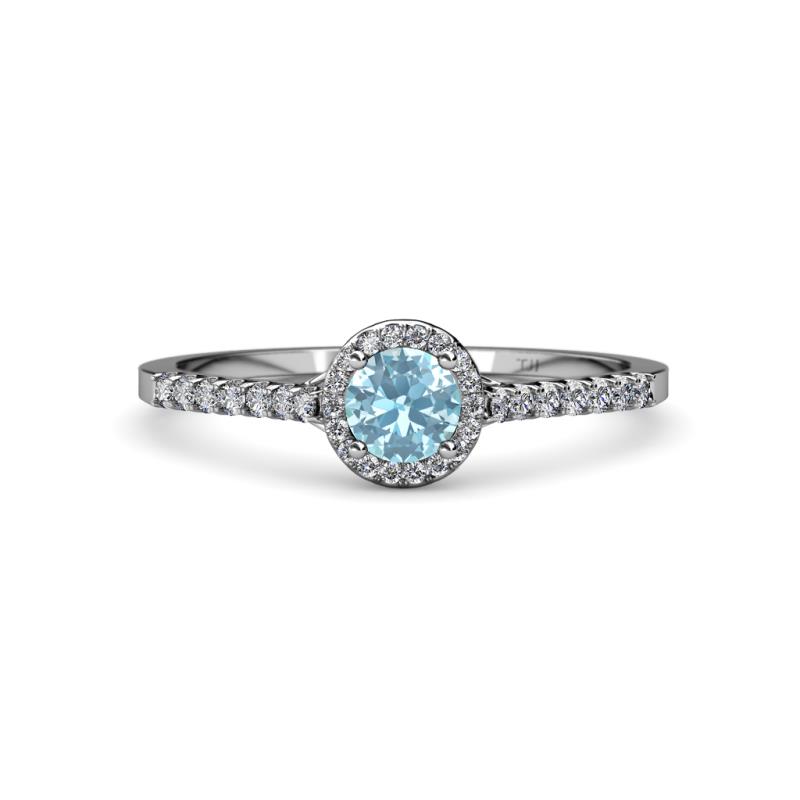 Lore Aquamarine and Diamond Halo Bridal Set Ring 