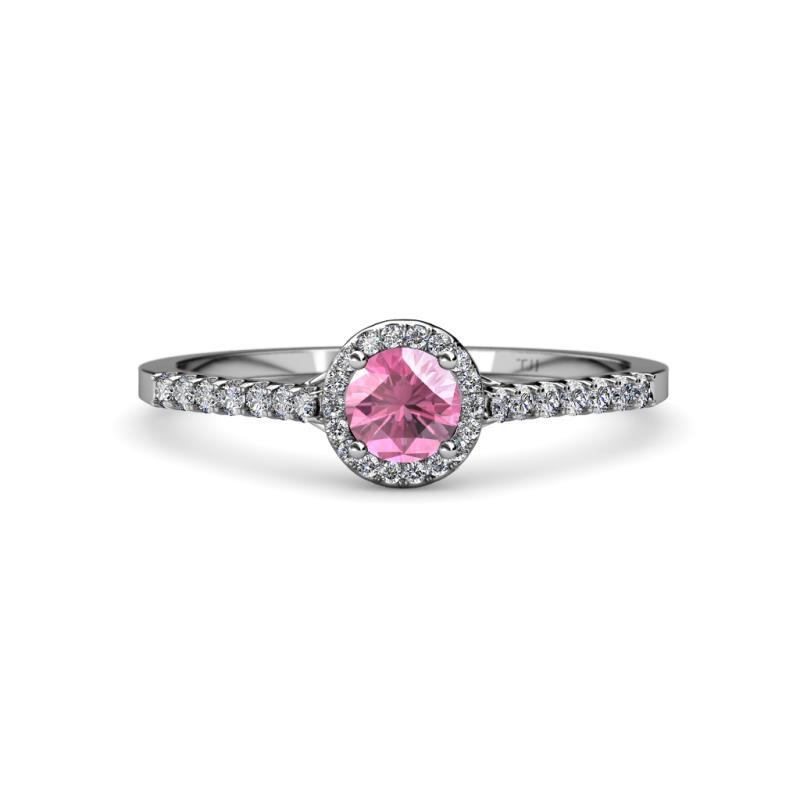 Lore Pink Tourmaline and Diamond Halo Bridal Set Ring 