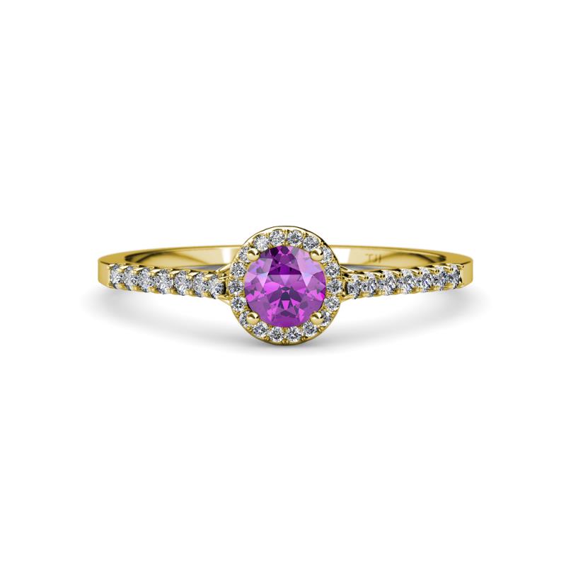 Lore Amethyst and Diamond Halo Bridal Set Ring 