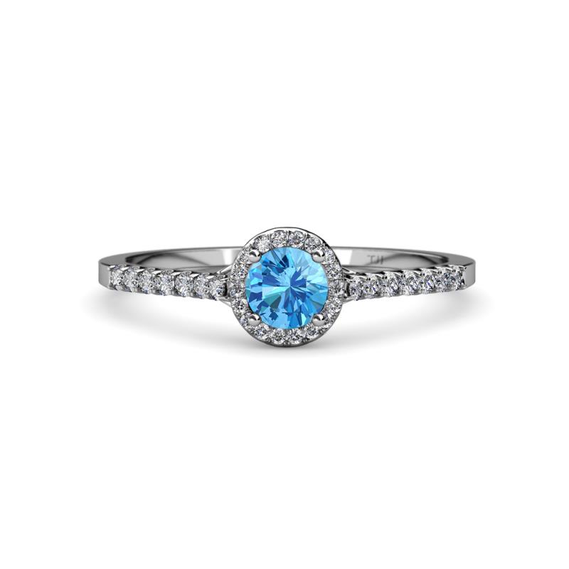 Lore Blue Topaz and Diamond Halo Bridal Set Ring 