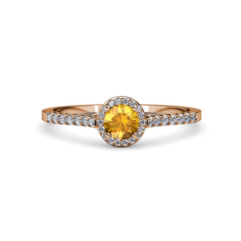 Lore Citrine and Diamond Halo Bridal Set Ring 