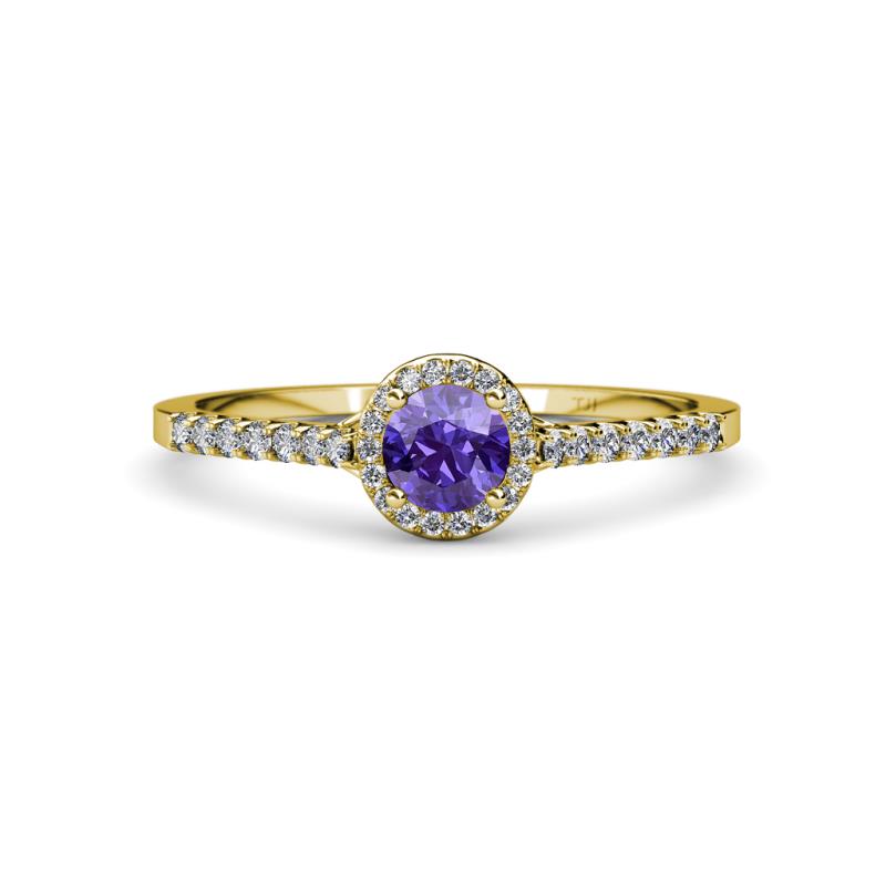 Lore Iolite and Diamond Halo Bridal Set Ring 
