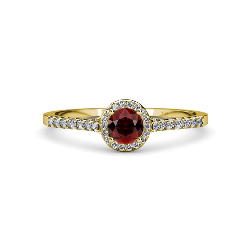 Lore Red Garnet and Diamond Halo Bridal Set Ring 